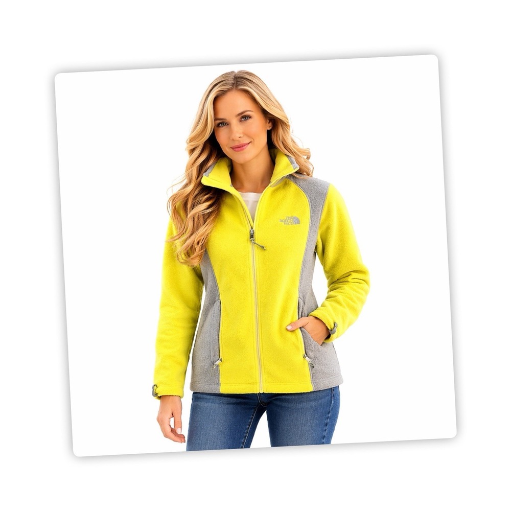 The North Face Fleece Jacket Women's L Yellow Gray Full Zip Lightweight Outdoor